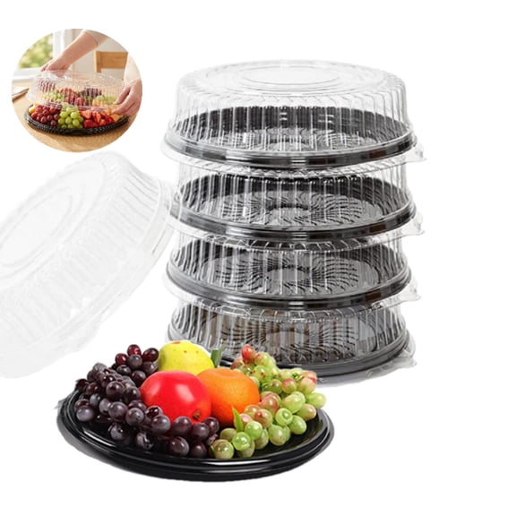 Plastic Catering Trays with Lids 12 Inch 5 Pack Black Serving Trays for Parties