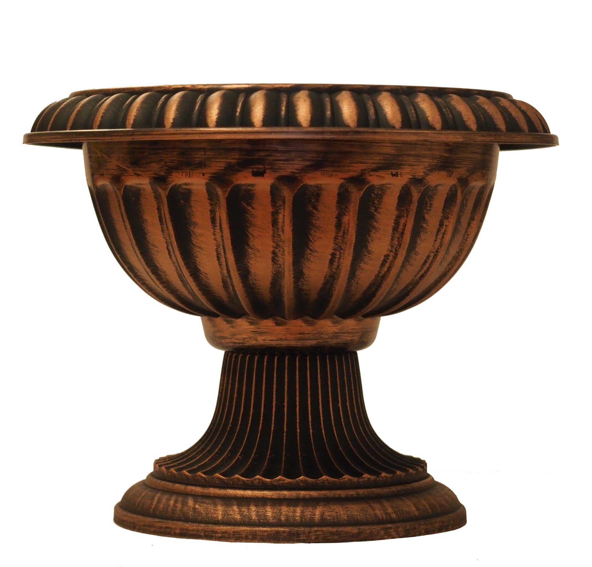 12" Round Plastic Planter Rustic Look (2 Count, Easy to Assemble) Flower Seedlings Nursery Pot / Urn with Wide Base for Garden Patio Office Ornaments Home Décor Long Lasting Lightweight (Copper