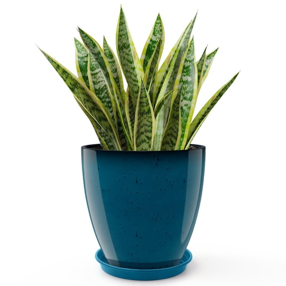 12" Round Resin Planter - Floor Standing Flower Rase, Modern Decor For Indoor/Outdoor Porch, Patio - Blue