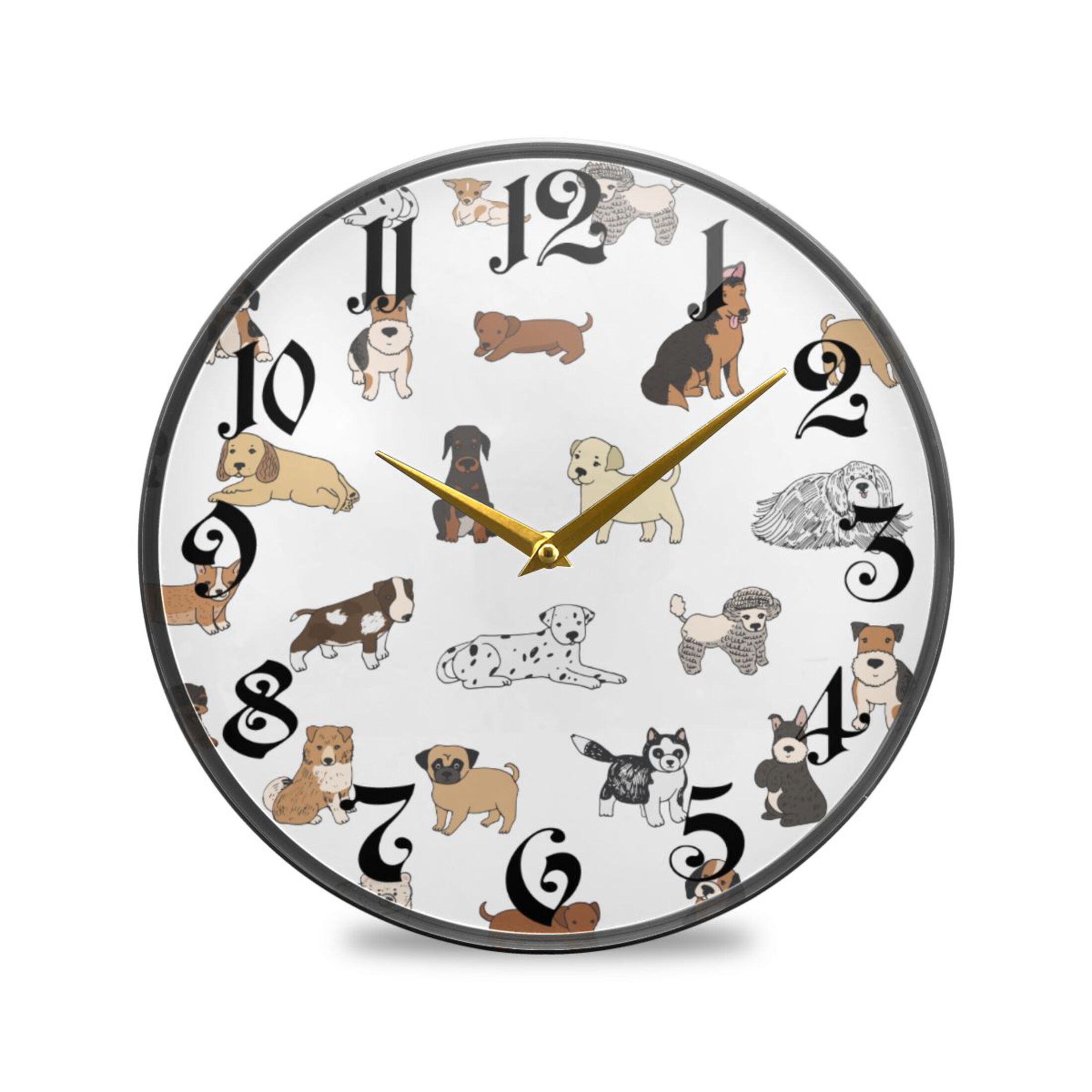 12" Round Silent Wall Clocks Cartoon Puppy Dog Acrylic Battery Operated