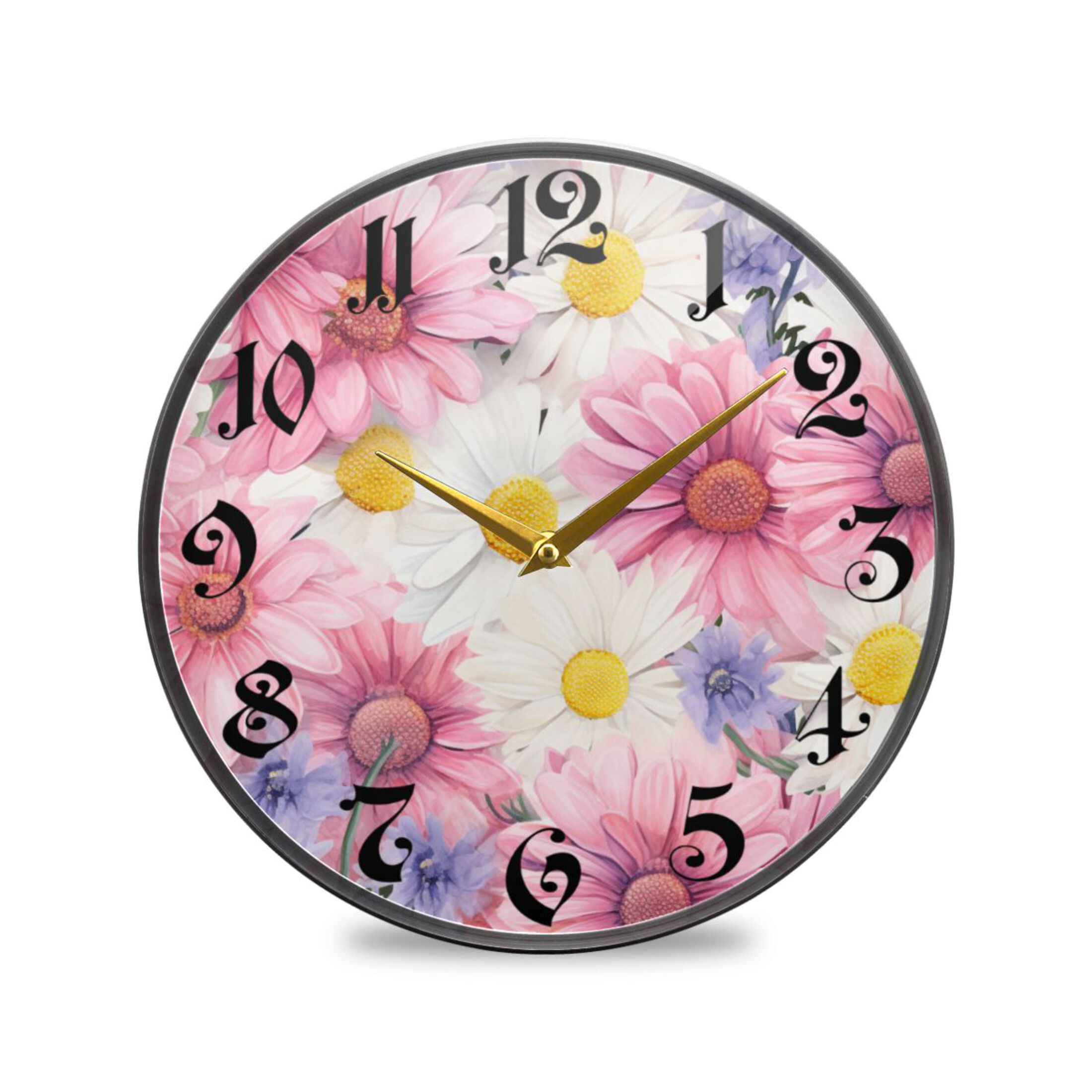 12" Round Silent Wall Clocks Daisy Floral Acrylic Battery Operated