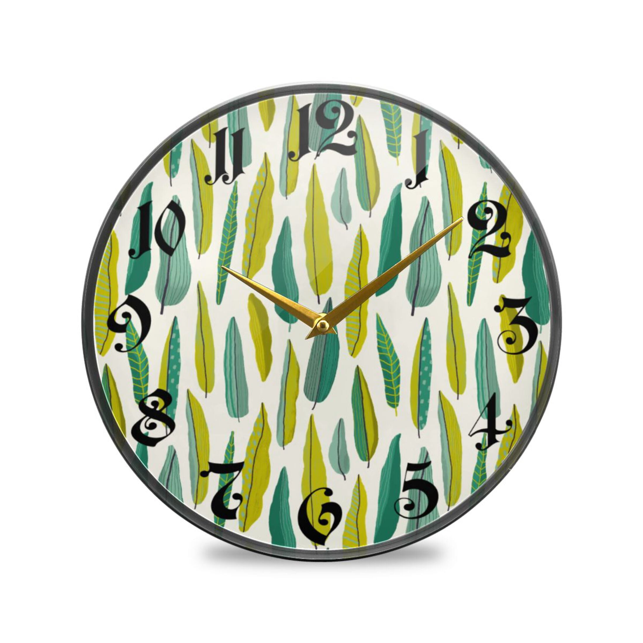 12" Round Silent Wall Clocks Green Leaves Acrylic Battery Operated ...