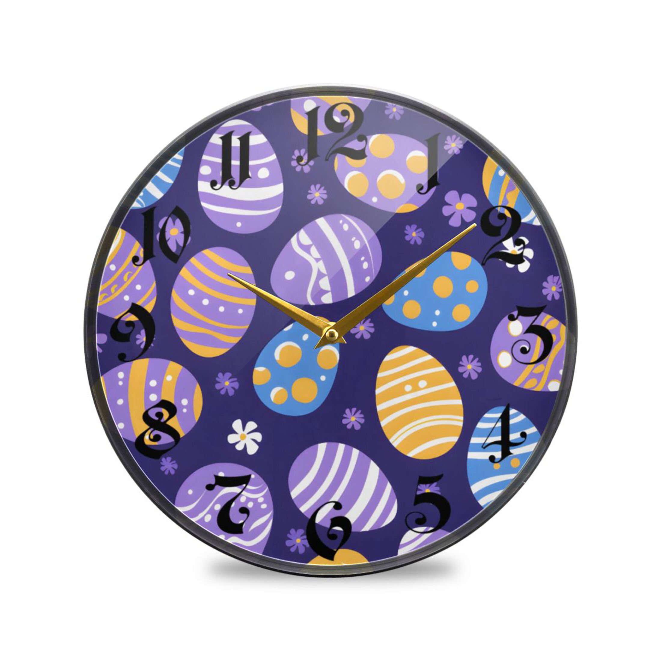 12" Round Silent Wall Clocks Happy Easter Cute Eggs Acrylic Battery