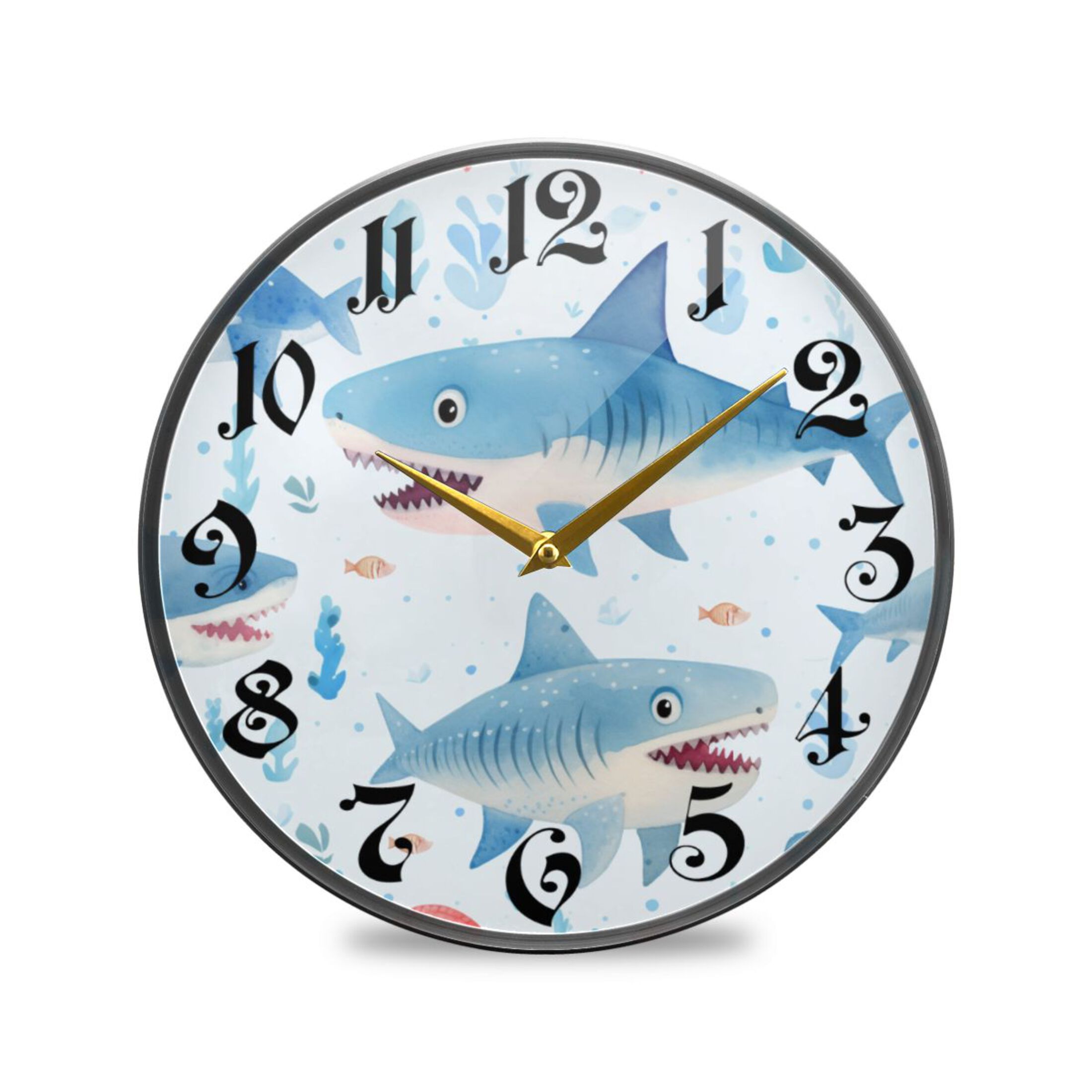 12" Round Silent Wall Clocks Sharks Acrylic Battery Operated Clock Non