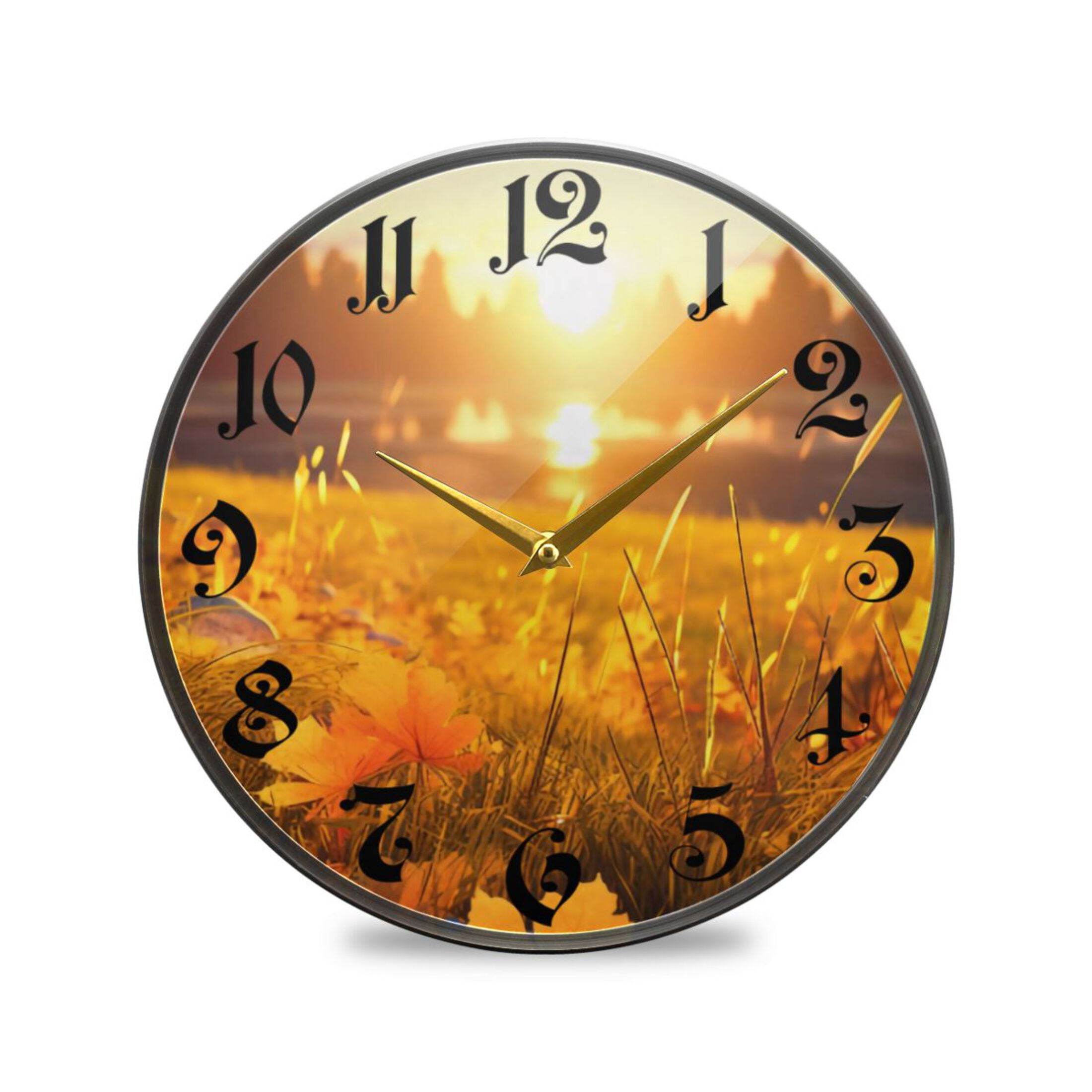 12" Round Silent Wall Clocks Sunset Leaves Acrylic Battery Operated ...