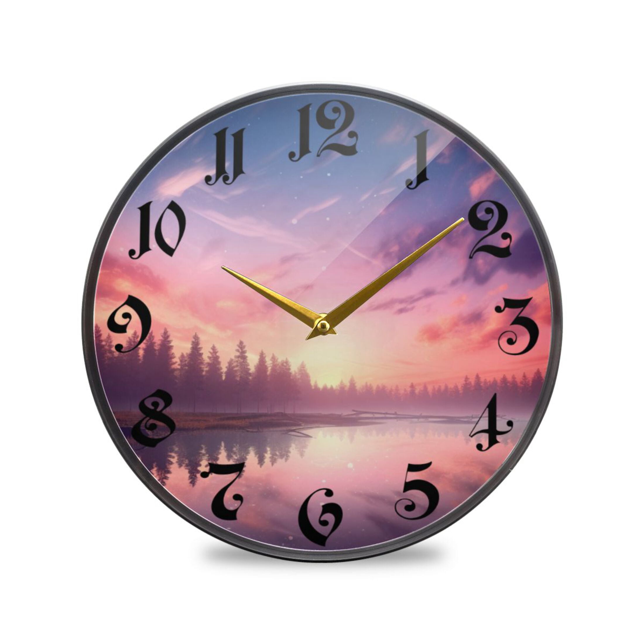 12" Round Silent Wall Clocks Sunset and Trees Acrylic Battery Operated ...