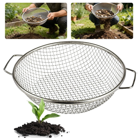 12'' Round Soil Sifter for Garden, EEEkit Stainless Steel Garden Sieve with Handles, 3/8'' Mesh