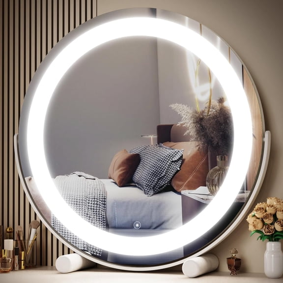 12" Round Vanity Mirror with LED Lights, Smart Touch 360 Rotation, Dimmable White