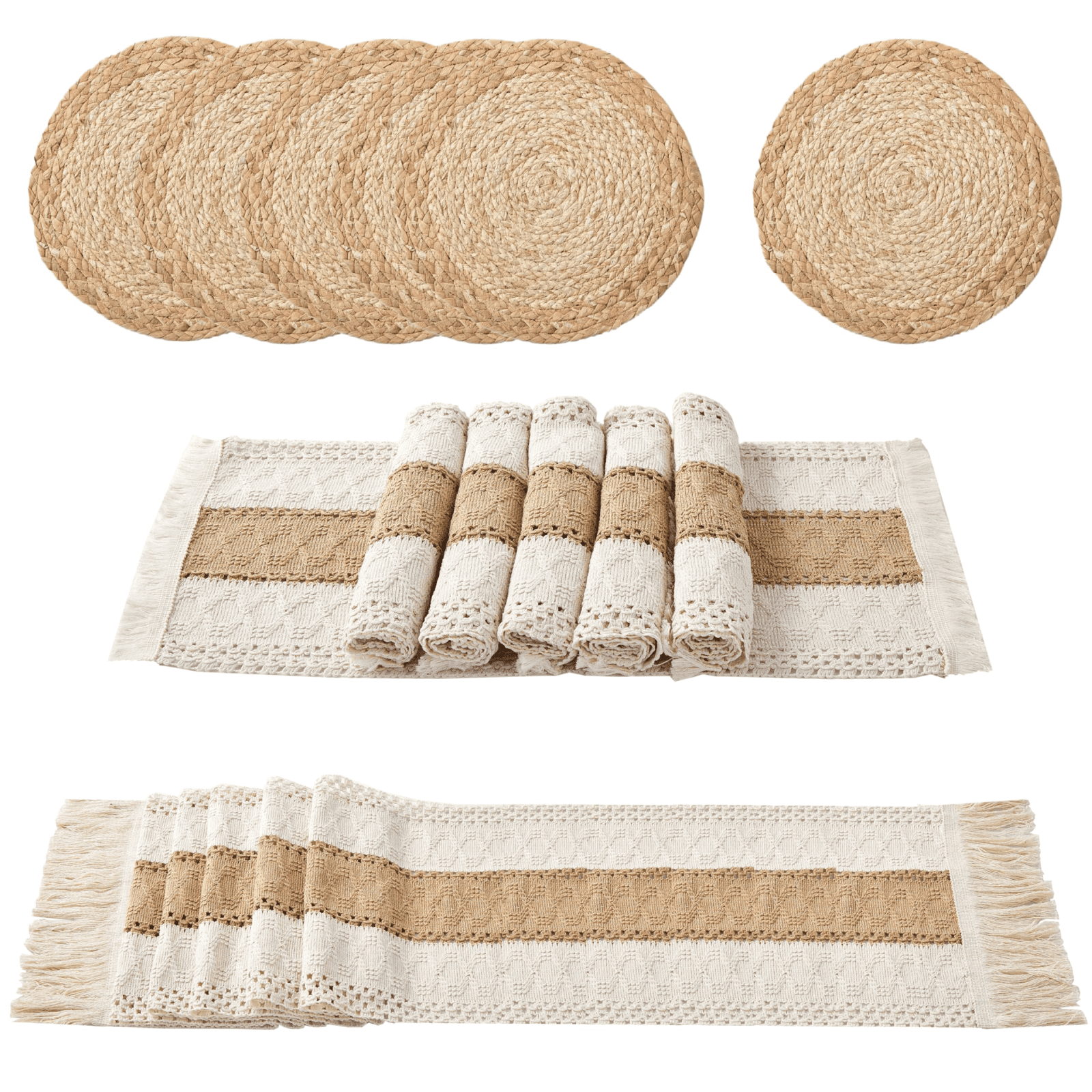 12 in Round Woven Placemats Plate Chargers Set of 13, Boho Farmhouse ...