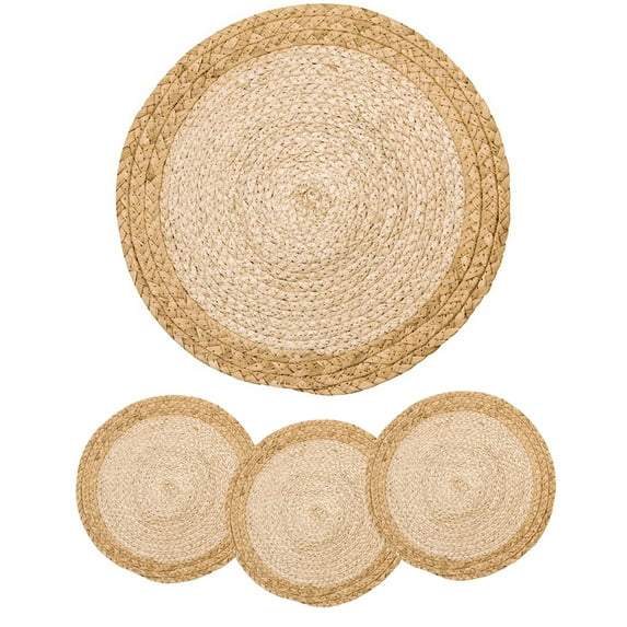 12 in Round Woven Placemats Set of 4, Chargers for Dining Table Decor Boho Farmhouse Rustic Rattan Wicker Table Mats Jute Braided Place Mats Chargers for Dinner Plates