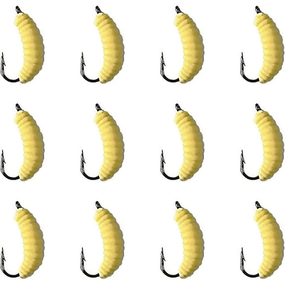 12 Rubber Maggot Lures, Fishing Lure Worm Bulk Fishing Maggots for Trout, Crucian Carp, Pan Fish Fly Fishing, Freshwater Bait Set
