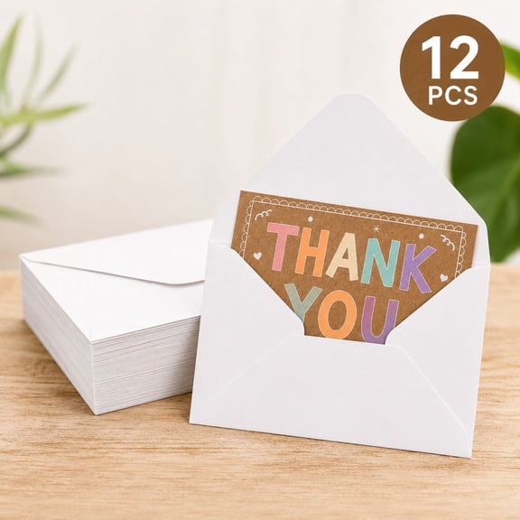 12 Rustic Blank Thank You Cards with Envelopes, Appreciation Notes Set for Teachers, Graduation, Wedding, Graduation