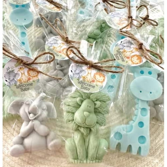 12 Safari Animals Soap Favors - Baby Shower Party Favors for Guests, First Birthday Forest Jungle Decorations - 4 Lions, 4 Giraffes, 4 Elephants