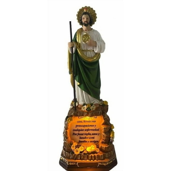 12" Saint Jude Statue with Light - San Judas Tadeo with Luminous Halo for Home Decor, Spiritual Inspiration & Meaningful Gift