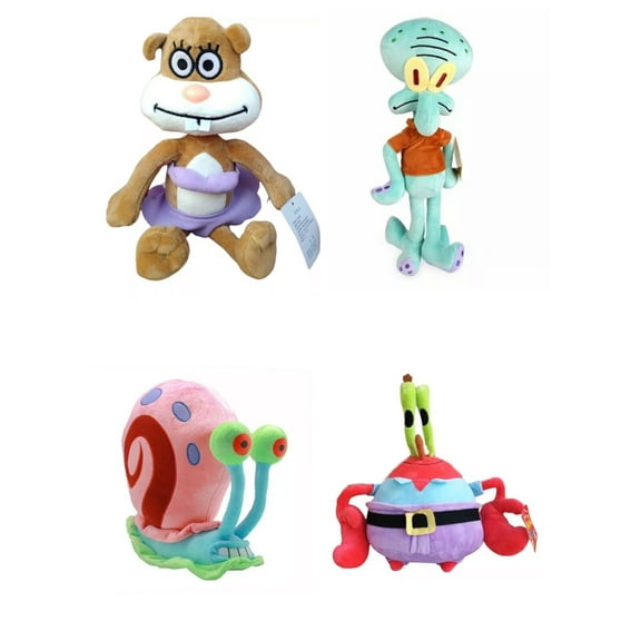 12 Sandy Cheeks Squidward Gary Snail & Mr Krabs 4 Plush Set Stuffed Spongebob New