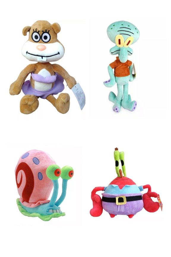 12 Sandy Cheeks Squidward Gary Snail & Mr Krabs 4 Plush Set Stuffed Spongebob New