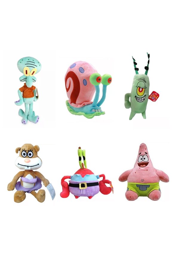 12 Sandy Cheeks Squidward Gary Snail Mr Krabs Plankton Patrick Plush 6pc Set New