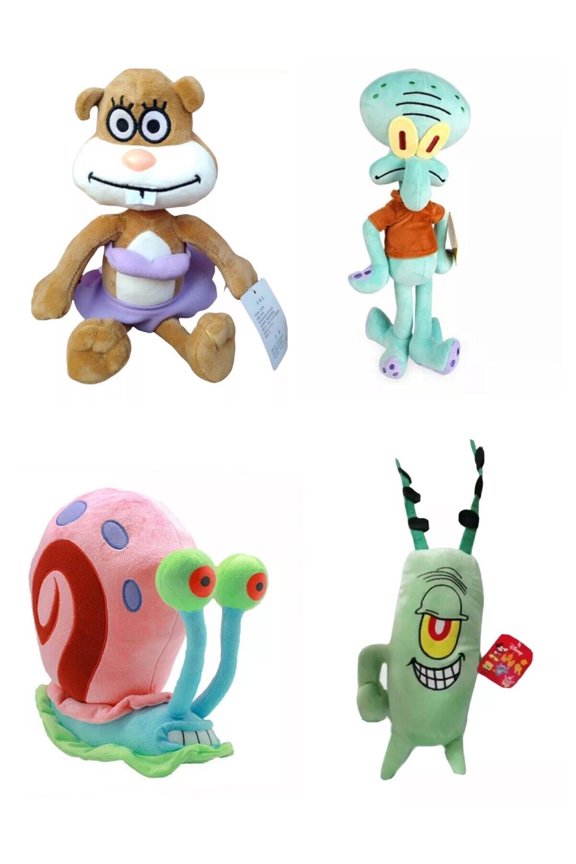 12 Sandy Cheeks Squidward Gary Snail & Plankton 4 Plush Set Stuffed Spongebob New