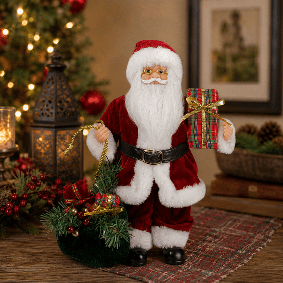 Northlight 12" Santa Claus Holding Gift Bag and Presents Christmas Figure