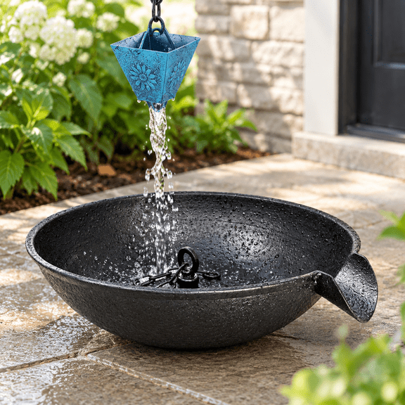 12" Sbowl Downspout Catch Basin For Rain Chain Anchoring & Stake | Rainwater Collection Roof |gutter Good Water Fountain Birdbath