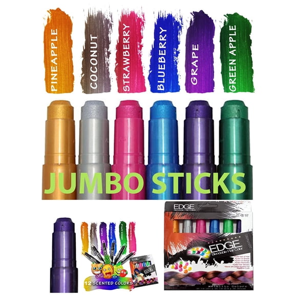 12 Scented Edge Metallic Glitter Hair Chalks Temporary Hair Coloring Chalk - The Original Hair Color Chalk Blendable Colors - Lasts 3 days Brand New Edge Hair Chalk Stix