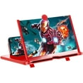 thumbnail image 1 of 12" Screen Magnifier 3D HD Cell Phone Reizen Magnifying Enlarger Projector - Foldable Stand Holder Amplifier for Movies, Videos, Gaming - Compatible with All Smartphones Red, 1 of 8