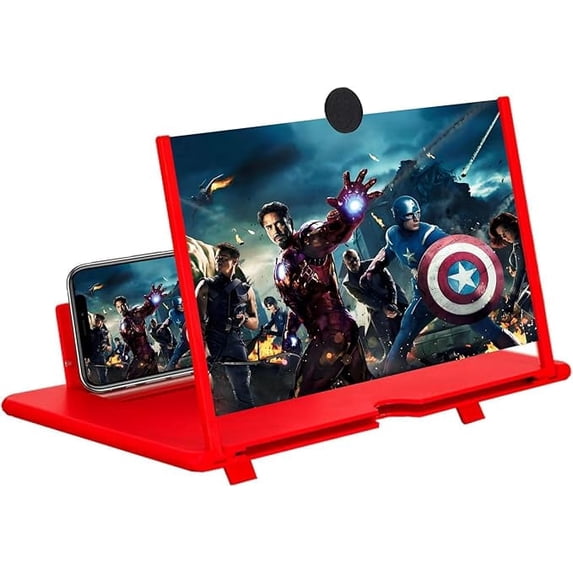 12" Screen Magnifier,3D HD Mobile Phone Magnifier Projector Screen Enlarger for Movies, Videos, and Gaming,Foldable Cell Phone Stand with Screen Amplifier,Supports All Smartphones (Red, 12inch)