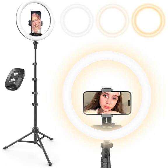 12 Selfie Ring Light with 62 Extendable Tripod Stand & Remote, LED Circle Phone Holder for Video Recording/Makeup/Content Creator (YouTube/TikTok/Twitch), Phone, Camera Webcam