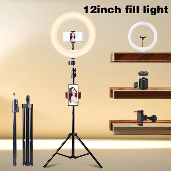 12" Selfie Ring Light with 63" Tripod Stand,Dimmable LED Ring Light with Phone Holderand 3 ColorModes,ldeal for Live Streaming,Makeup, andVlogging Cellphone Smartphone Extendable Adjustable