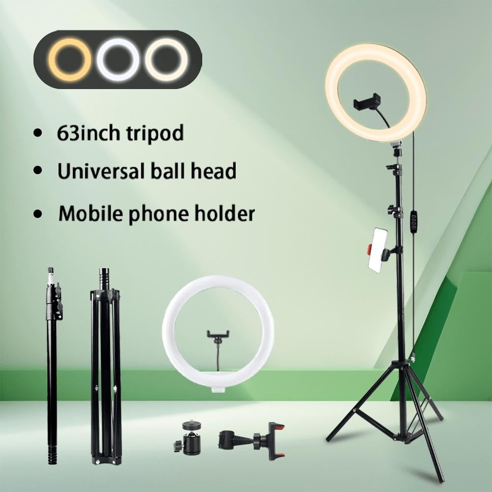 12'' Selfie Ring Light with 63'' Tripod Stand and Phone Holder, LED Ringlight for Recording/TikTok/Makeup/Photography, Circle Fill Light for iPhone&Android Phones tripod  for  iphone dimming level
