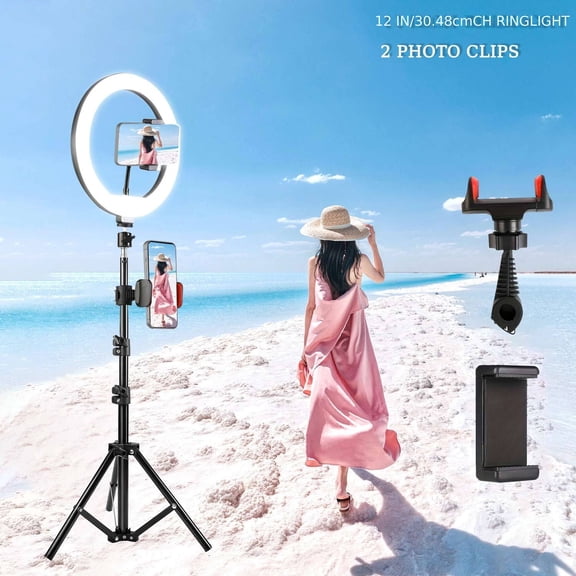 12" Selfie Ring Light with Tripod, 360 Rotating Gimbal, 38 RGB Colors for iPhone Camera Video Photography Makeup Live Streaming