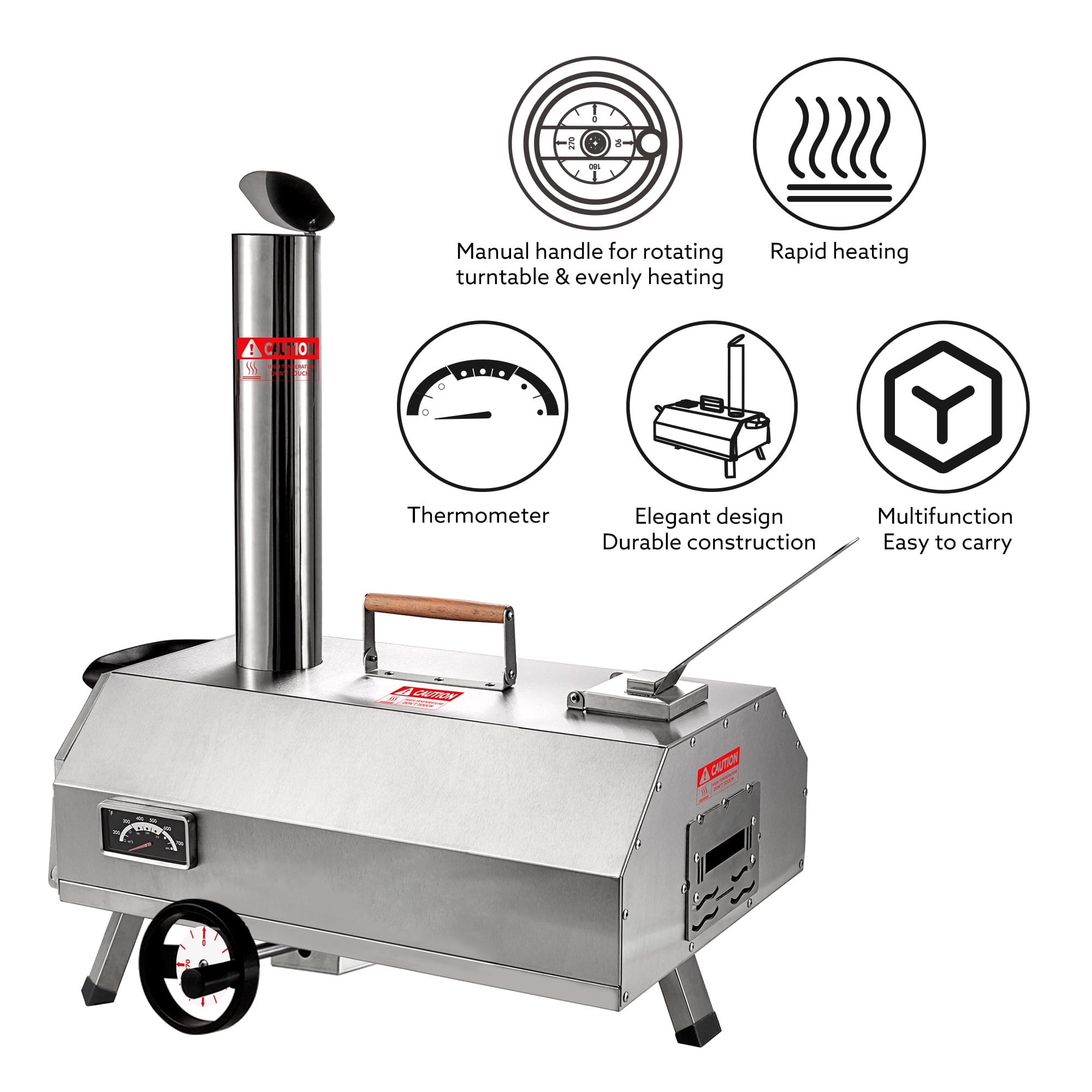 12-Inch Silver Stainless Steel Outdoor Wood Pizza Oven