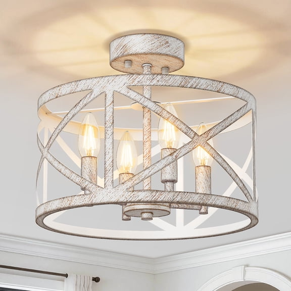 12" Semi Flush Mount Ceiling Light Fixture, 4-Light Farmhouse Modern Ceiling Light, Kitchen Lights, Hallway Light Fixtures, Ceiling Lamp for Entryway Dining Room Bedroom Laundry Lighting, White
