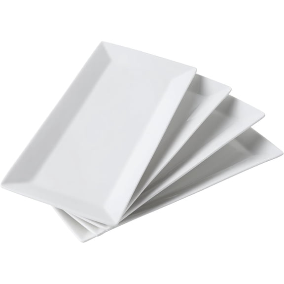 12" Serving Platters Set of 4, White Rectangular Plates, Ceramic Serving Tray, Stackable Large Party Plates for Appetizer, Dessert, Steak, Sushi, Housewarming , Oven Dishwasher Safe