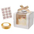 thumbnail image 1 of 12 Set 6x6x6 Inches Cake Boxes with Boards-（12 Boxes with Handles & 12 Borads & 70ft Silk Ribbon and 12Pcs Stickers）, 1 of 4