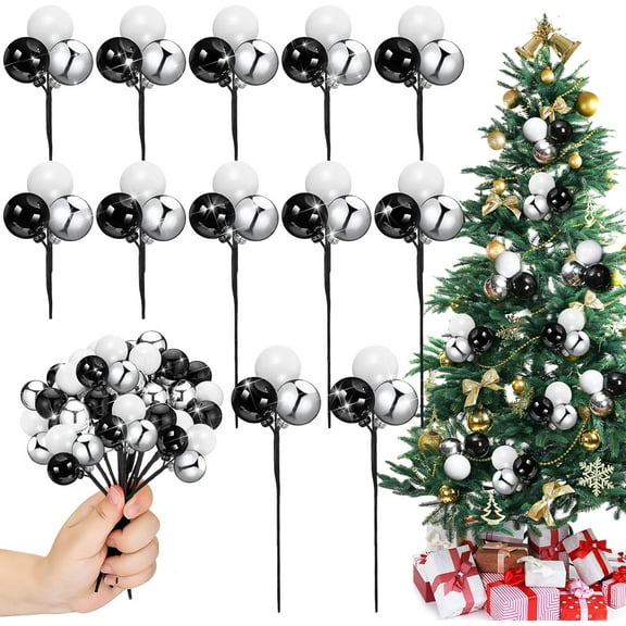 12 Set 7.9 Inch Christmas Ball Ornaments on Wired Picks Shatterproof Xmas Ball Picks for Christmas Tree Vase Wreath Stairs Garland Decoration Supplies