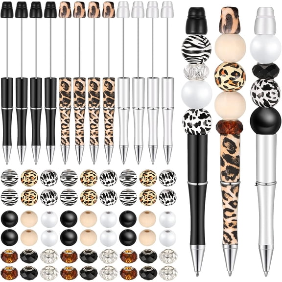 12 Set Beadable Pens Assorted Bead Pens Round Spacer Set Black Ink DIY Ballpoint for Women Men Office Supplies