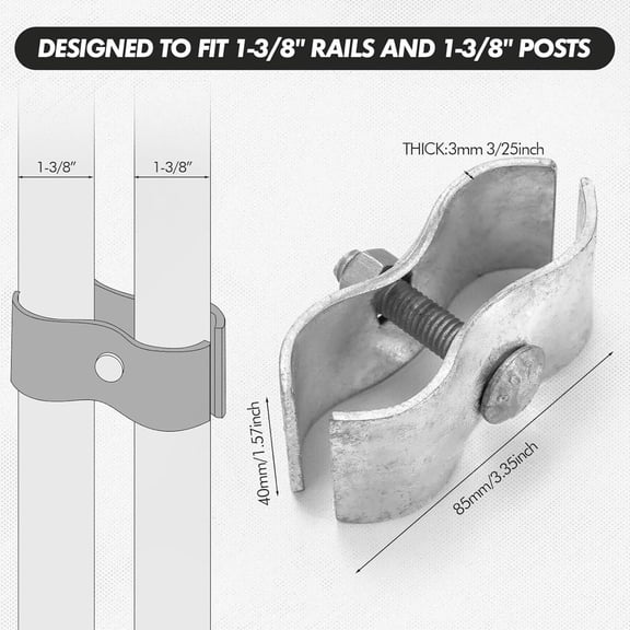 12 Set Chain Link Fence Parts 1-3/8" Dog Kennel Panel Clamps Galvanized Chain Link Fence Clamps for Pipe Panel Frames Effortless to Install Resistant to Rust and Corrosion