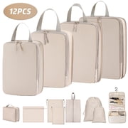 12 Set Packing Cubes for Travel, Premium Suitcase Organizer Bags Set, Space-Saving Luggage Organizers, Travel Accessories and Essentials, Beige
