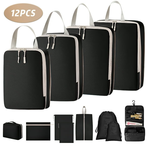12 Set Packing Cubes for Travel, Premium Suitcase Organizer Bags Set, Space-Saving Luggage Organizers, Travel Accessories and Essentials, Black