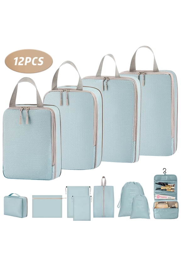 12 Set Packing Cubes for Travel, Premium Suitcase Organizer Bags Set, Space-Saving Luggage Organizers, Travel Accessories and Essentials, Blue
