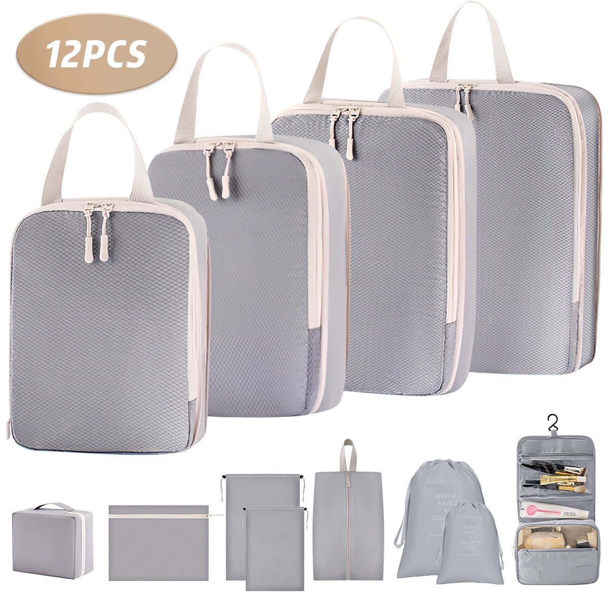 12 Set Packing Cubes for Travel, Premium Suitcase Organizer Bags Set, Space-Saving Luggage Organizers, Travel Accessories and Essentials, Gray