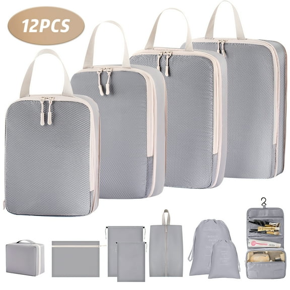 12 Set Packing Cubes for Travel, Premium Suitcase Organizer Bags Set, Space-Saving Luggage Organizers, Travel Accessories and Essentials, Gray