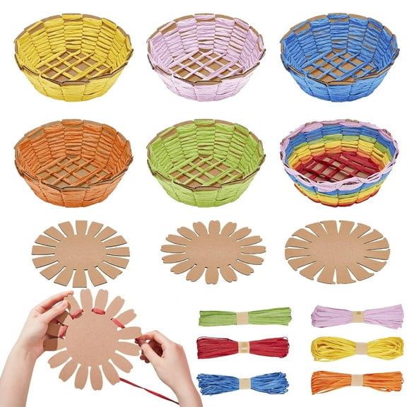 12 Set DIY Basket Weaving Kit, Paper Basket Making Kit W/6 Colors Raffia Ribbon for Kids' Arts and Crafts, Small Gifts, Keepsakes