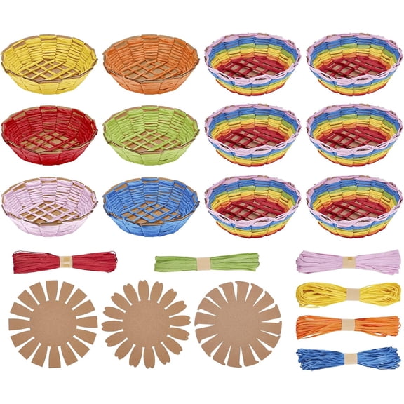 12 Set DIY Basket Weaving Kit, Paper Basket Making Kit W/6 Colors Raffia Ribbon for Kids' Arts and Crafts, Small Gifts, Keepsakes