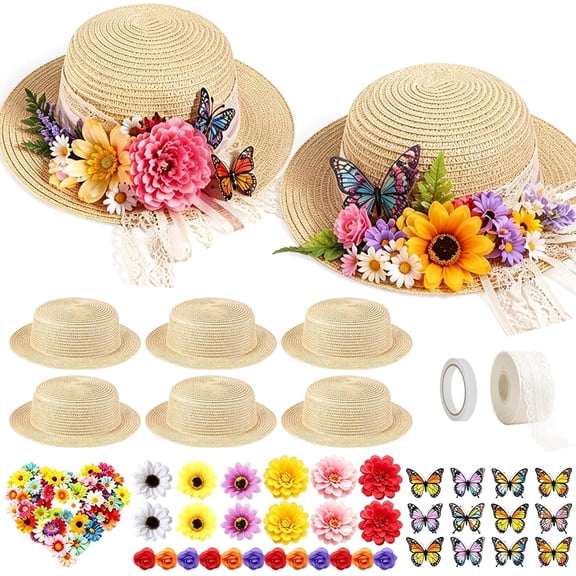 12 Set DIY  Party Hats Straw Hats (Yellow3)