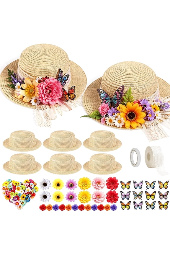 12 Set DIY  Party Hats Straw Hats (Yellow3)