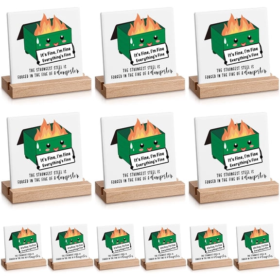 12 Set Employee Appreciation Dumpster Fire Favors Dumpster Fire Desk Accessories Sign Everything Is Fine Funny Desk Signs for Case Management Nurse Valentine's Day Gifts for Coworkers(Green)