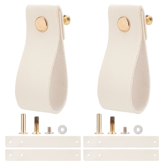 12 Set Imitation Leather Cabinet Handle Pull Knob with Screws Accessories Linen 174x26x1.6mm Hole: 1.3mm
