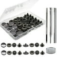 thumbnail image 1 of 12 Set Leather Snap Fasteners Kit, 15mm Metal Snap Buttons Kit Press Studs with 4 Install Tools, Rivets and Snaps for Clothing, Jeans, Jackets, Bracelets, Bags (Black), 1 of 5